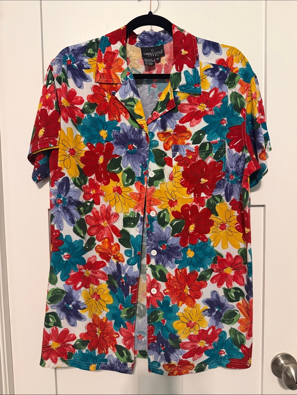 Carole Little Vintage 90s Multicolor Boho Floral Short-Sleeve Button-Down Shirt
